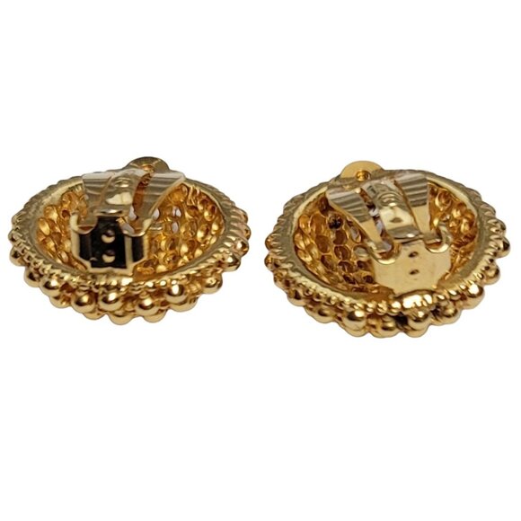 Ciner Gold-Tone Hobnail Round Domed Button Clip On Earrings, Signed - Picture 4 of 8